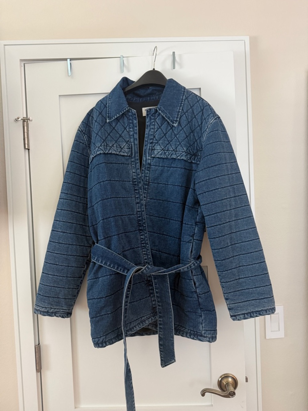 Frame Denim Quilted Blue Denim Jacket with Belt